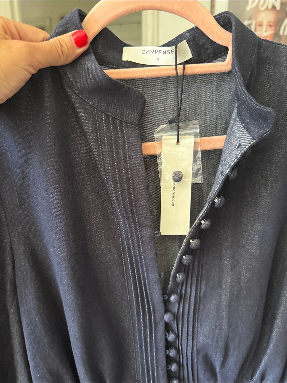 Commense Navy Long Sleeve Jean Tiered Mini Dress - Picture 9 of 12